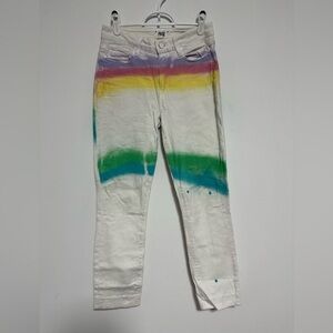 PAIGE White Jeans with Rainbow Spray Paint Stripes